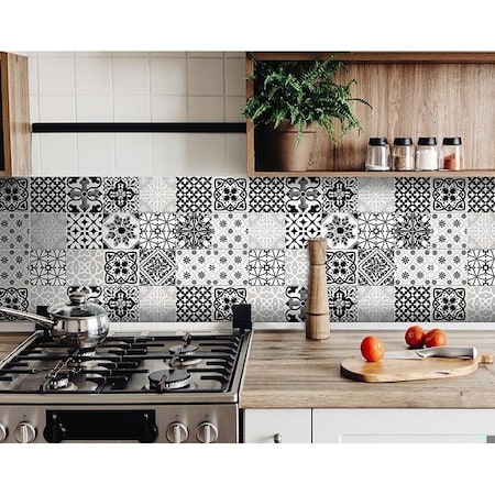 Homeroots 4 x 4 in. Black, White & Gray Bella Peel & Stick Tiles 399960